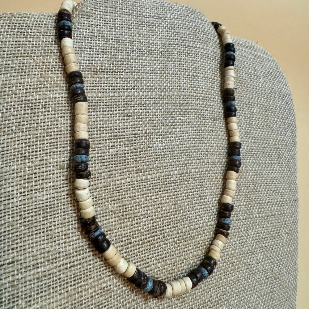 Vintage Handcrafted Bone & Horn Heishi Necklace 16" Tribal Boho Natural Choker